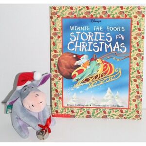 Disney Winnie the Pooh friend EEYORE Plush Bell Christmas Ornament & Book